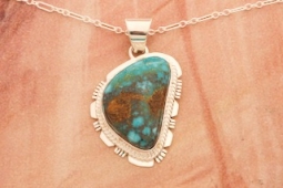 Genuine Turquoise Mountain Mine Stone Sterling Silver Navajo  Pendant
